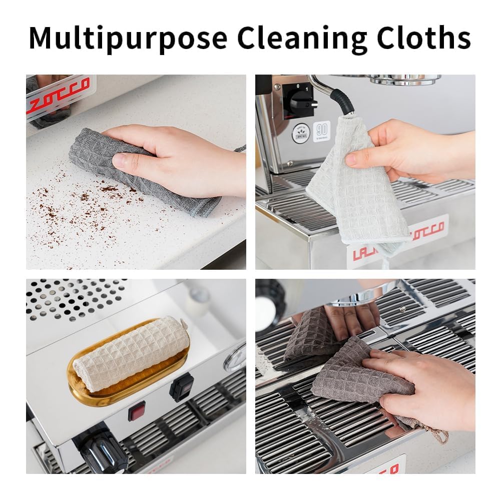 watchget Barista Microfiber Cloths - 4 Pack (12"x12") Professional Cleaning Towels for Espresso Machines, Steam Wands & Countertops Essential Coffee Bar Accessories