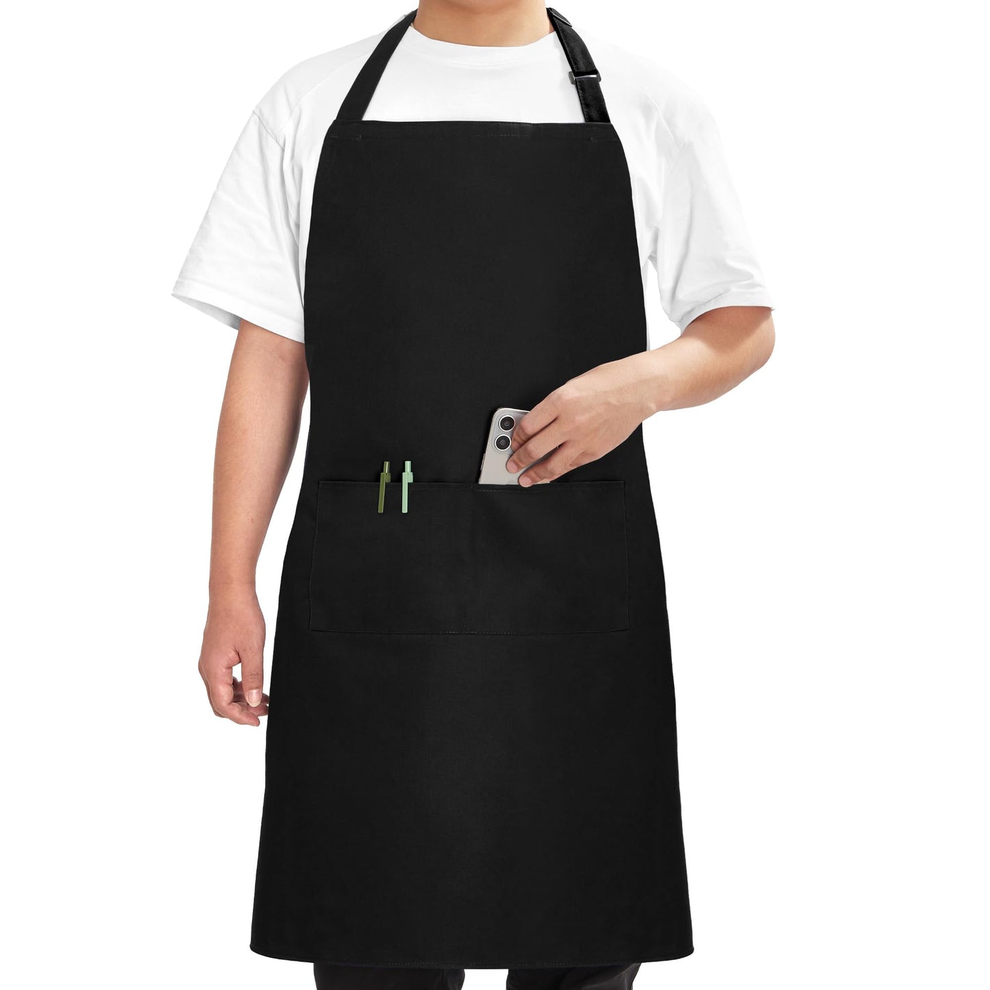 Syntus Chef Apron for Men Women Kitchen Cooking Apron with Pockets, Adjustable Bib Aprons Stain Resistant, 1 Pack Black