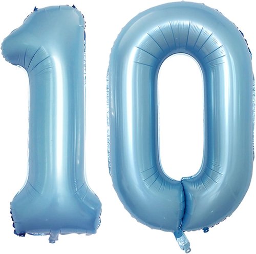 GOER Jumbo Number 10 Balloons - 42 Inch Light Blue Foil Helium Balloons for 10th Birthday & Anniversary