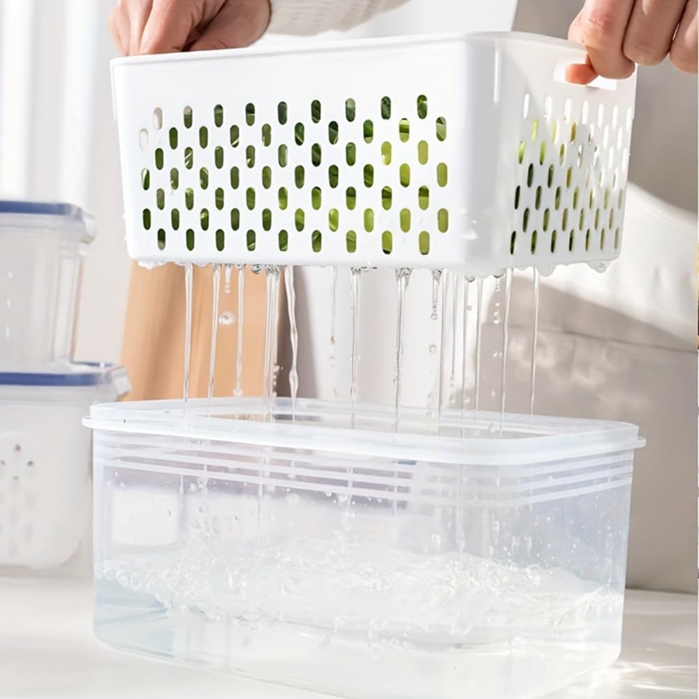 Skiennix 2-Pack Fruit Storage Containers - Removable Colanders, Dishwasher & Microwave Safe, Keeps Produce Fresh