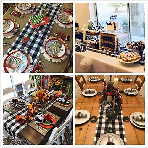 Buffalo Plaid Table Runner 14x72inch Classic Farmhouse Table Runner Black and White Buffalo Check Table Runner for Wedding Christmas Thanksgiving Family Dinner Party Decoration