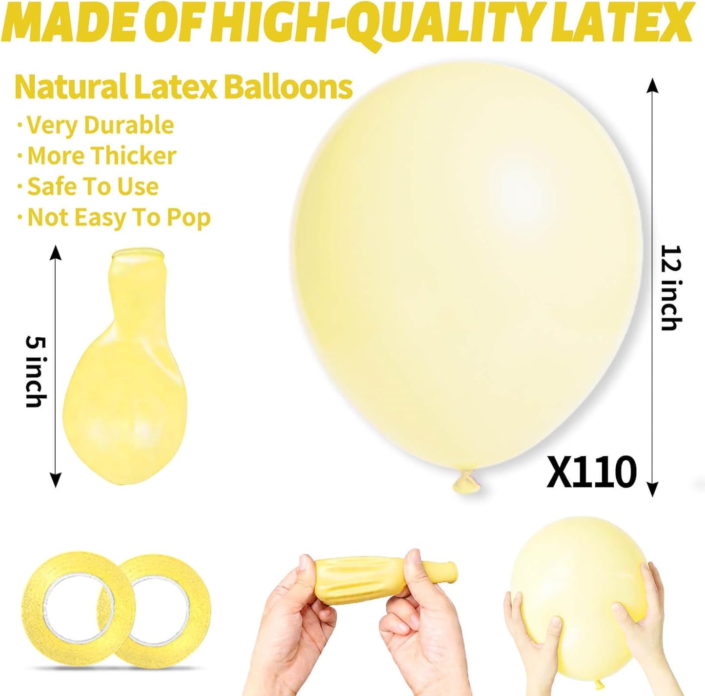 Pastel Yellow Balloons by [Brand Name] - 110pcs 12-Inch Latex Balloons for Birthday Parties & Baby Showers