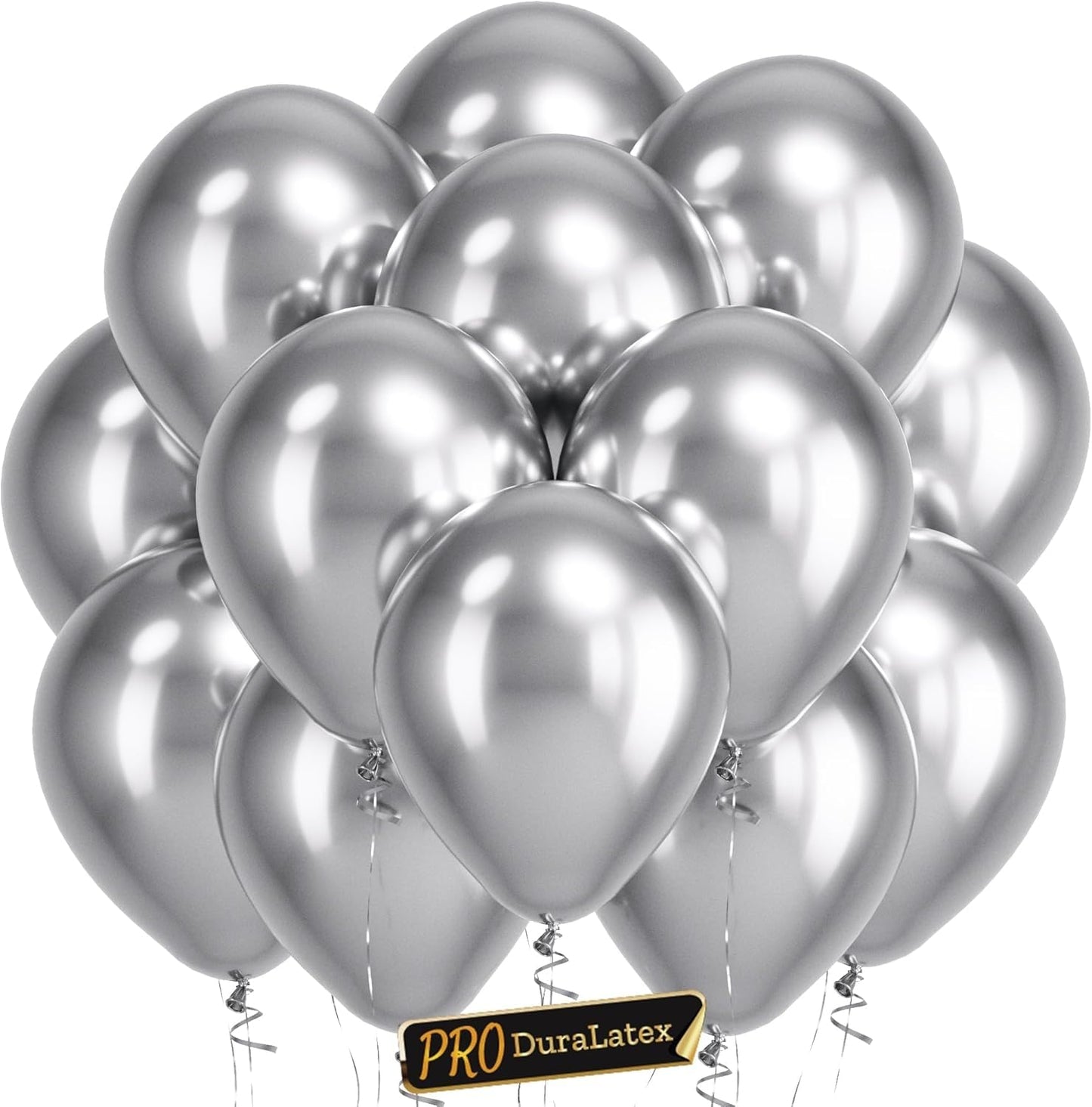 Bezente Pro Duralatex Metallic Silver Balloons - 100 Pack 12 inch Extra-Thick Silver Balloons for Long-Lasting Professional Party Decorations, Large Birthday Wedding Anniversary