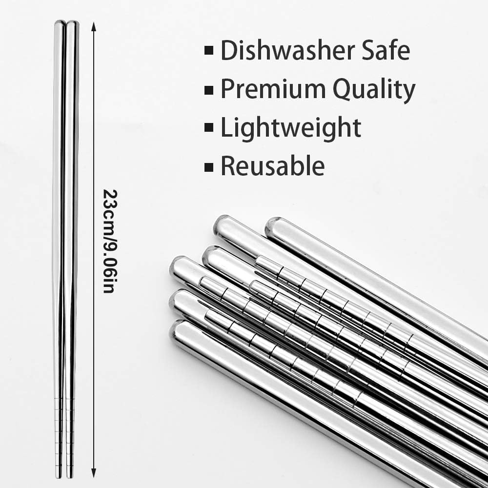 Skiennix Stainless Steel Chopsticks - Reusable Multicolor Set of 5 | Lightweight & Dishwasher Safe