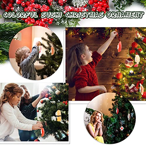 24 Pcs Christmas Sushi Ornaments Set with Gold Ropes Holiday Food Decorations