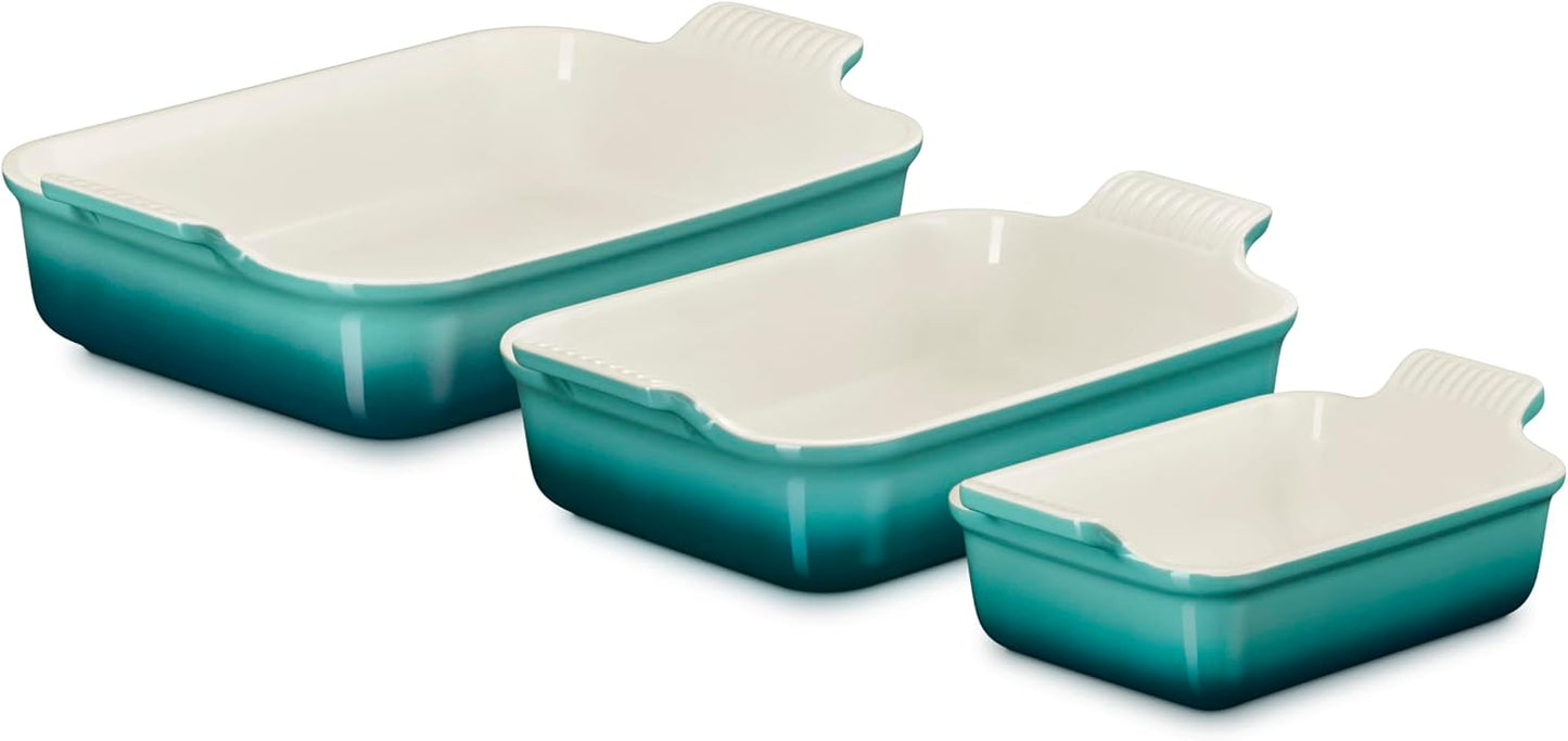 Le Creuset Stoneware Baking Dish Set - 3-Piece Rectangular Design in Riviera Color