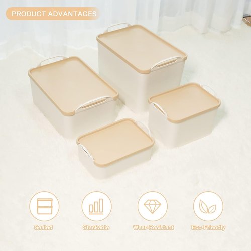 ANMINY Plastic Storage Bins - 5PCS Lidded Containers for Closet & Desktop Organization | Wheat Lids