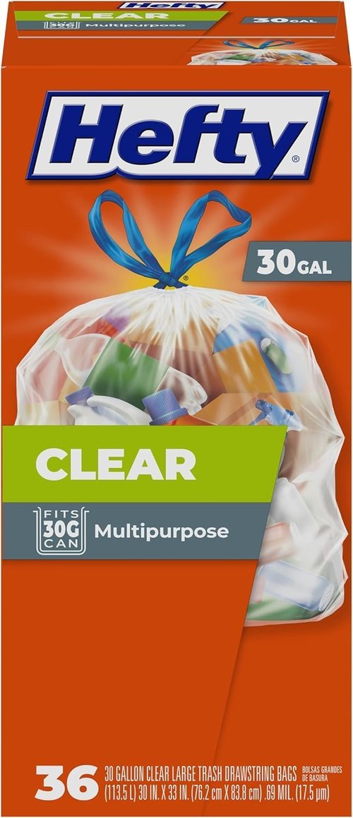 Hefty 30 Gallon Clear Recycling Trash Bags - 36 Count for Easy Waste Management