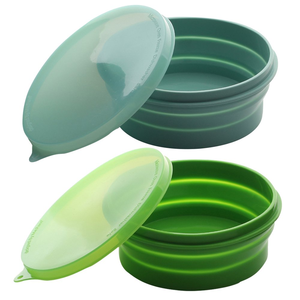 ME.FAN Silicone Collapsible Bowls - Silicone Folding Travel Bowl with Lids - Expandable Food Storage Containers Set - Portable, [27oz]