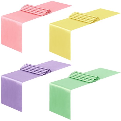 Aneco 4 Pack Satin Table Runner 12 x 108 Inch Pastel Rainbow Long Bright Silk and Smooth Fabric Party Table Runner for Wedding Banquet Party Decoration