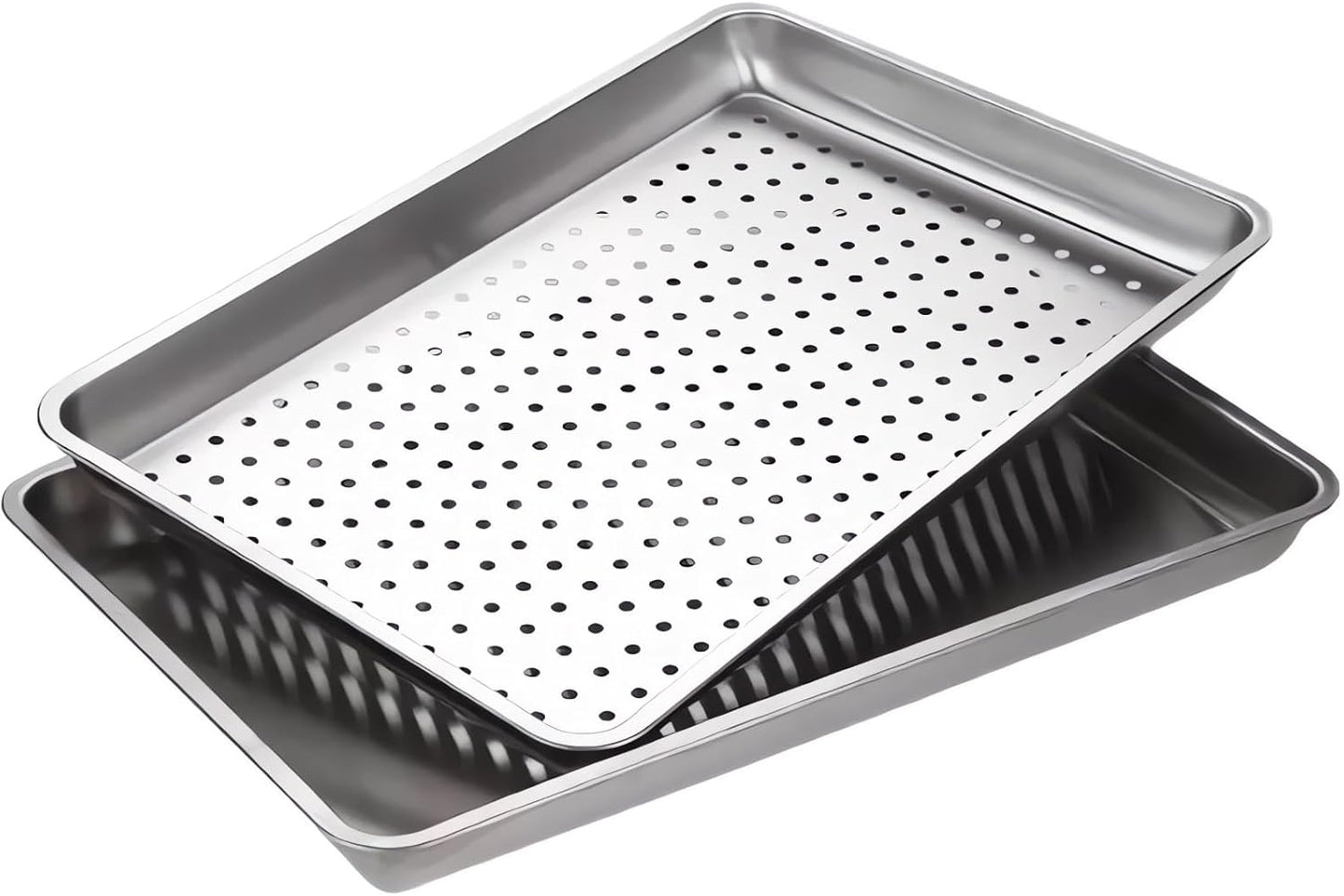Regine Switzerland Extra Large 304 Stainless Steel Baking Pan Set - 2-Pack Non-Toxic Bakeware (1 Solid & 1 Perforated)