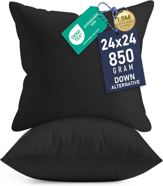 Utopia Bedding 24x24 Pillow Inserts - Set of 2 Black Decorative Cushions for Sofa & Bed - Soft & Fluffy