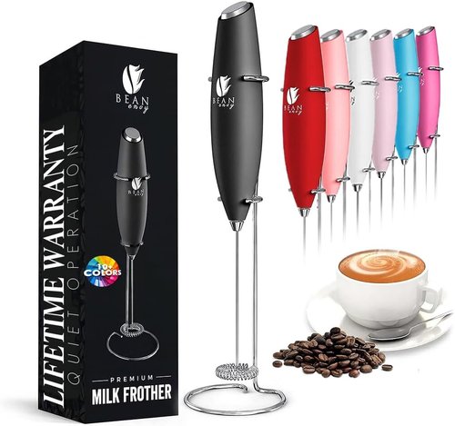 Bean Envy Milk Frother - Handheld Coffee Frother with Stand for Lattes, Cappuccino & Matcha - Black