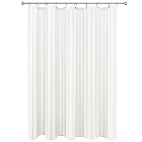 Biscaynebay Fabric Shower Curtain or Liner 72" by 72", Ivory Water Repellent Damask Stripes Bathroom Curtains Machine Washable