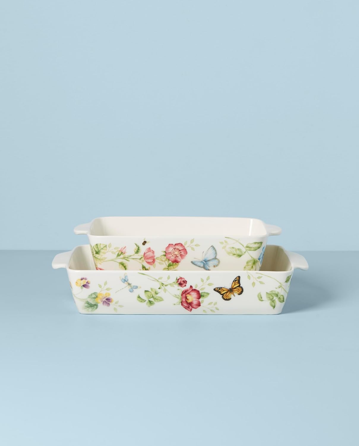 Lenox Butterfly Meadow Rectangular Baker Set - 2-Piece, 9.7-Inch, Colorful Floral Design