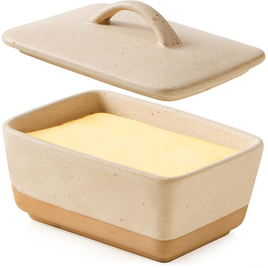 NUTRIUPS Ceramic Butter Dish with Lid for Countertop, Vintage European Butter Holder with Lid, Covered Butter Dish,Holds 1 Stick (White, Uniform size)