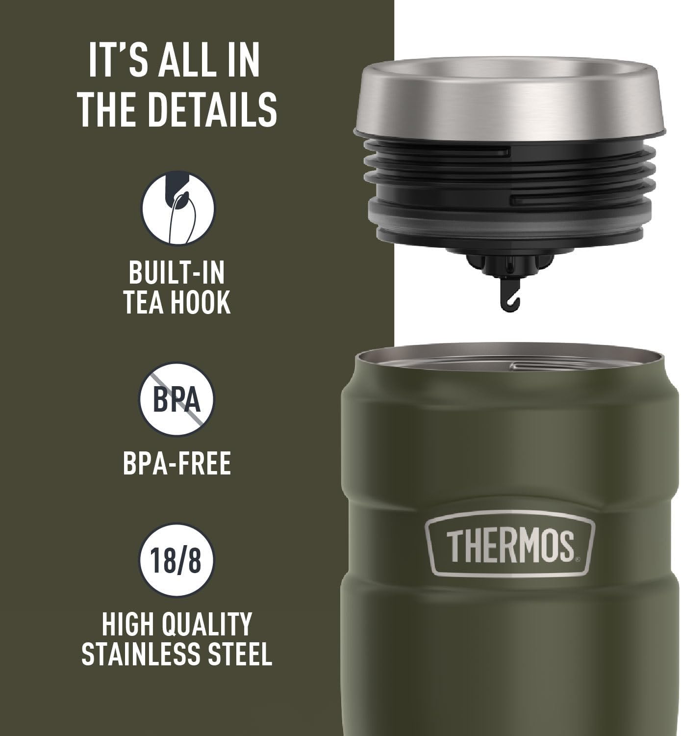 THERMOS Stainless King Vacuum-Insulated Tumbler - 16oz Army Green | Leak-Proof & Sweat-Proof for Hot & Cold Drinks