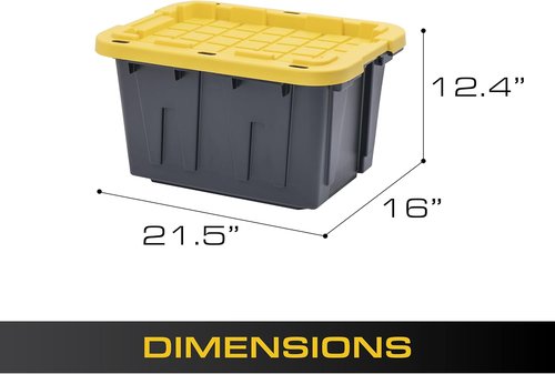 CX Black & Yellow 12-Gallon Heavy Duty Storage Bins - Stackable, Weather-Resistant, 6 Pack (12.51H x 16.3W x 21.8D)