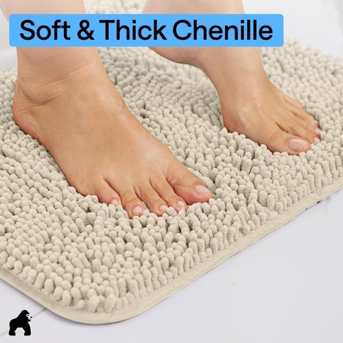 GORILLA GRIP Bath Rug Mat - Thick Soft Absorbent Chenille | Quick Dry Microfiber, 44x26 Inches, Washable