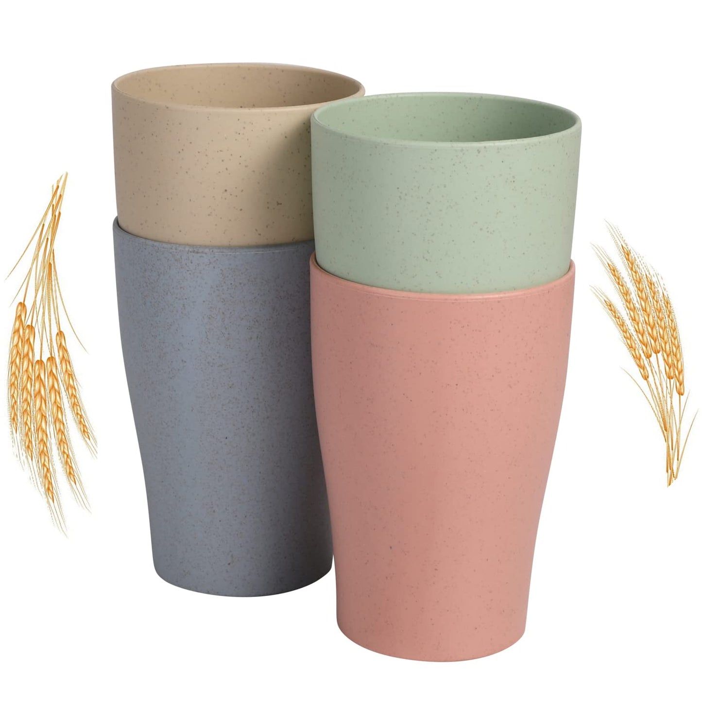 WANBY Wheat Straw Cup 8 Pcs Unbreakable and Reusable Drinking Cups Eco-Friendly Healthy Tumbler Set for Milk Juice and Water Dishwasher Safe (8 Pcs 15 Oz)