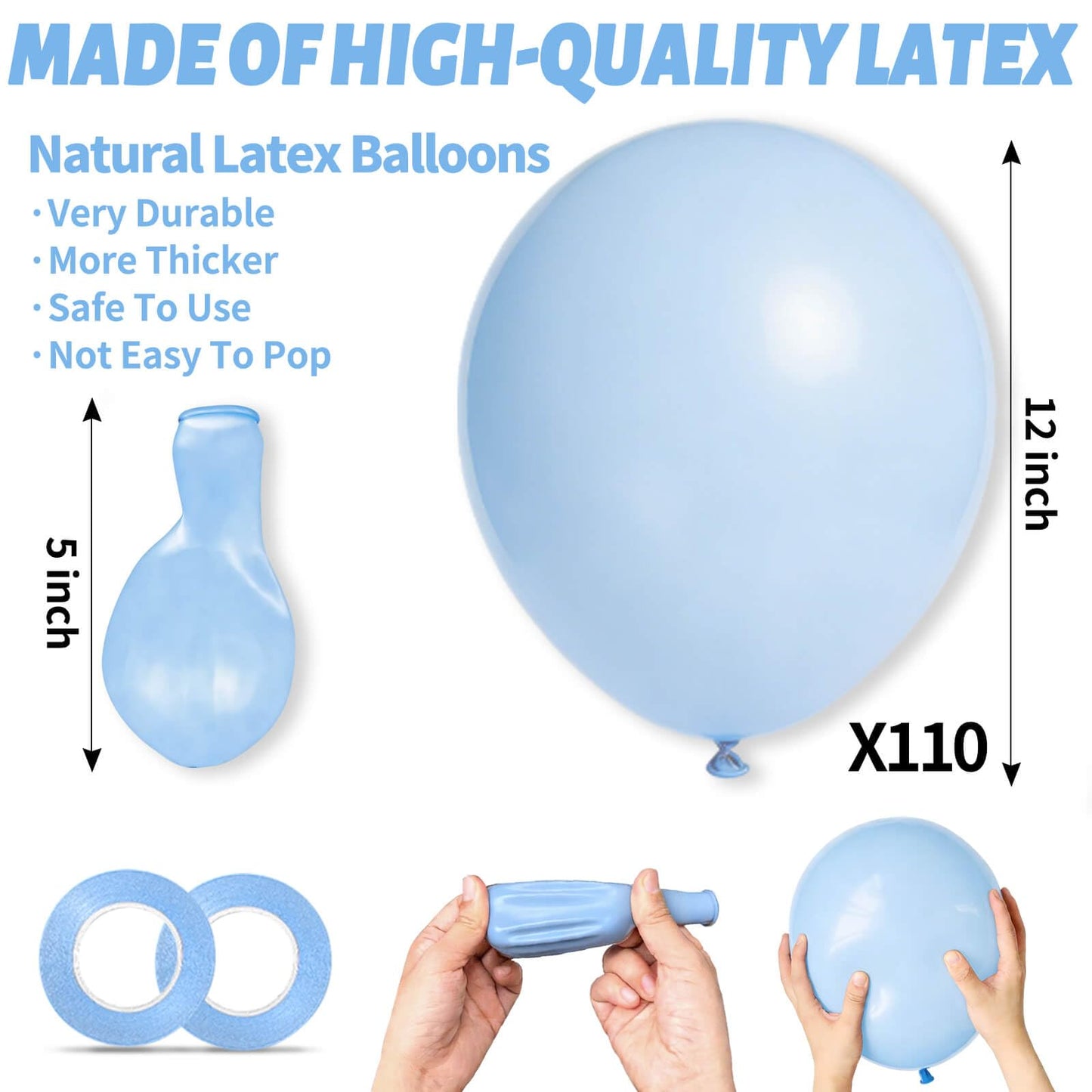 110pcs Pastel Blue Balloon 12 Inch, Pastel Blue Latex Balloons for Birthday Party Baby Shower Wedding(with 2 Ribbons).