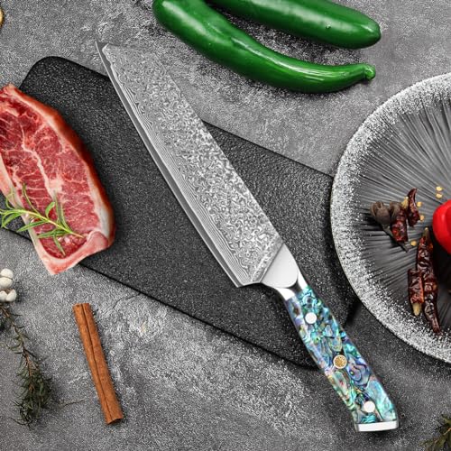 Home Safety Damascus Kiritsuke Knife with 67-Layer VG-10 Blade, Abalone Shell Handle – 20cm, Gift Box (K-CHEF variant)