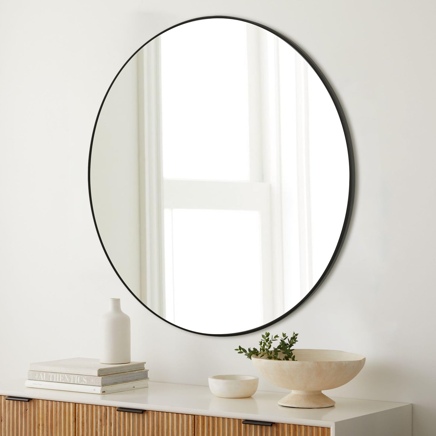 WIOWUR Black Round Mirror 30 Inch,Circle Bathroom Vanity Mirror for Wall