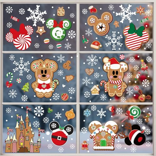 MAXDUCK Red Christmas Gingerbread Window Clings - 12 Sheet Reusable PVC Décor for Windows/Mirrors