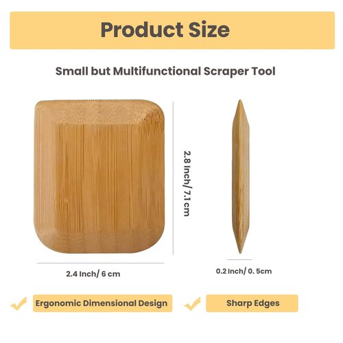 Bamboo Pan Scraper Tool (Pack of 6), Size 2.8" x 2.4" Eco-Friendly Pot Scraper,Clean Pans, Dishes, Bowls, and Plates, Removes Food Effectively Without Scratching