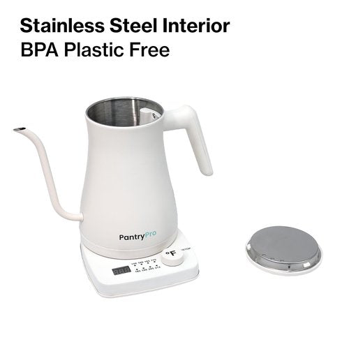 1.0L 1500W Gooseneck Electric Kettle - Stainless Steel Interior - Rapid-Boil - Auto Shut-Off, Boil-Dry Protection, Temperature Control, LED Indicator - White by The Display Guys