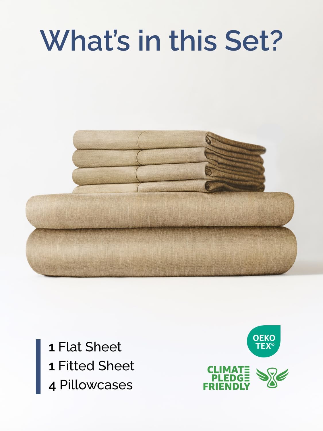 Skiennix Extra Deep Queen Sheet Set - 6 Piece Breathable Cooling Bedding - Soft Wrinkle-Free Heathered Tan