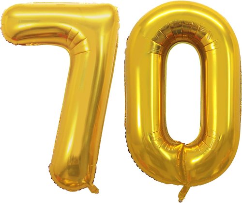 GOER 70th Birthday Balloons - 42 Inch Jumbo Gold Foil Helium Decorations for 70th Anniversary