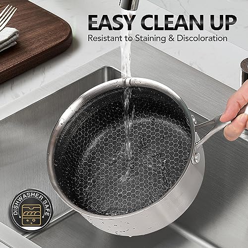Michelangelo Triply Stainless Steel Saucepan Set 1Qt 2Qt 3Qt Honeycomb Interior