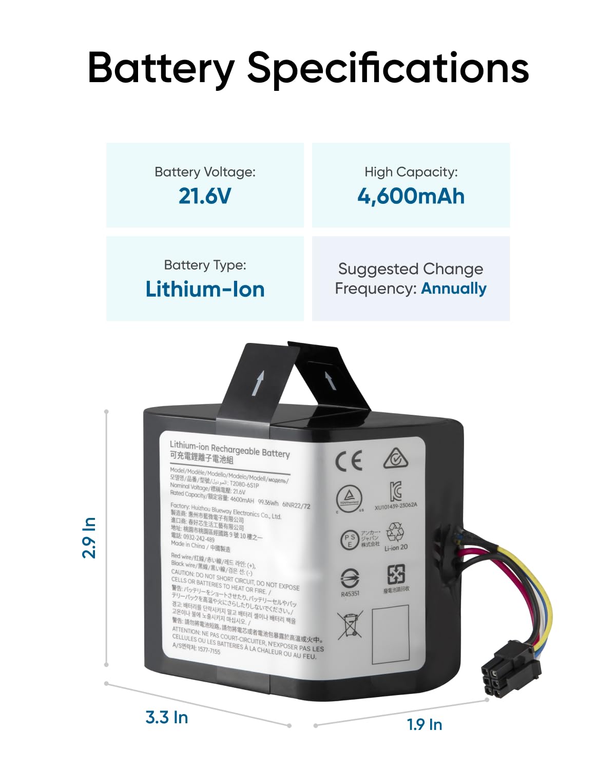 eufy Accessory-Replacement Battery Omni S1 Pro/S1, 4,600 mAh Real Capacity, 21.6V Lithium-Ion