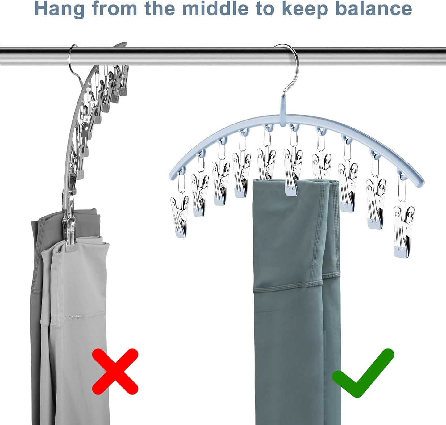 Volnamal Legging Organizer - Metal Yoga Pants Hanger with 10 Clips for Space-Saving Closet Storage | Blue