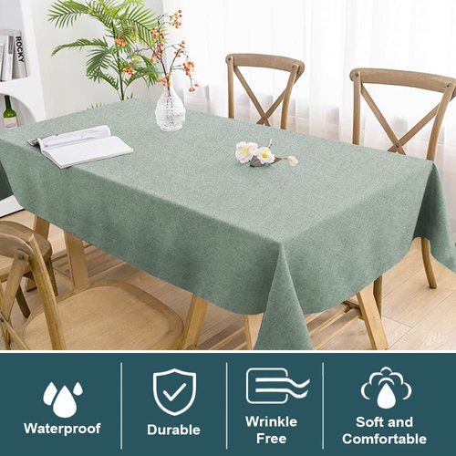 FantasDecor Linen Textured Table Cloths Rectangle Tablecloth Waterproof Spill-Proof Wrinkle Free Rectangular Cover for Dining Room and Outdoor Use, Heather Sage, 60 x 102 Inch