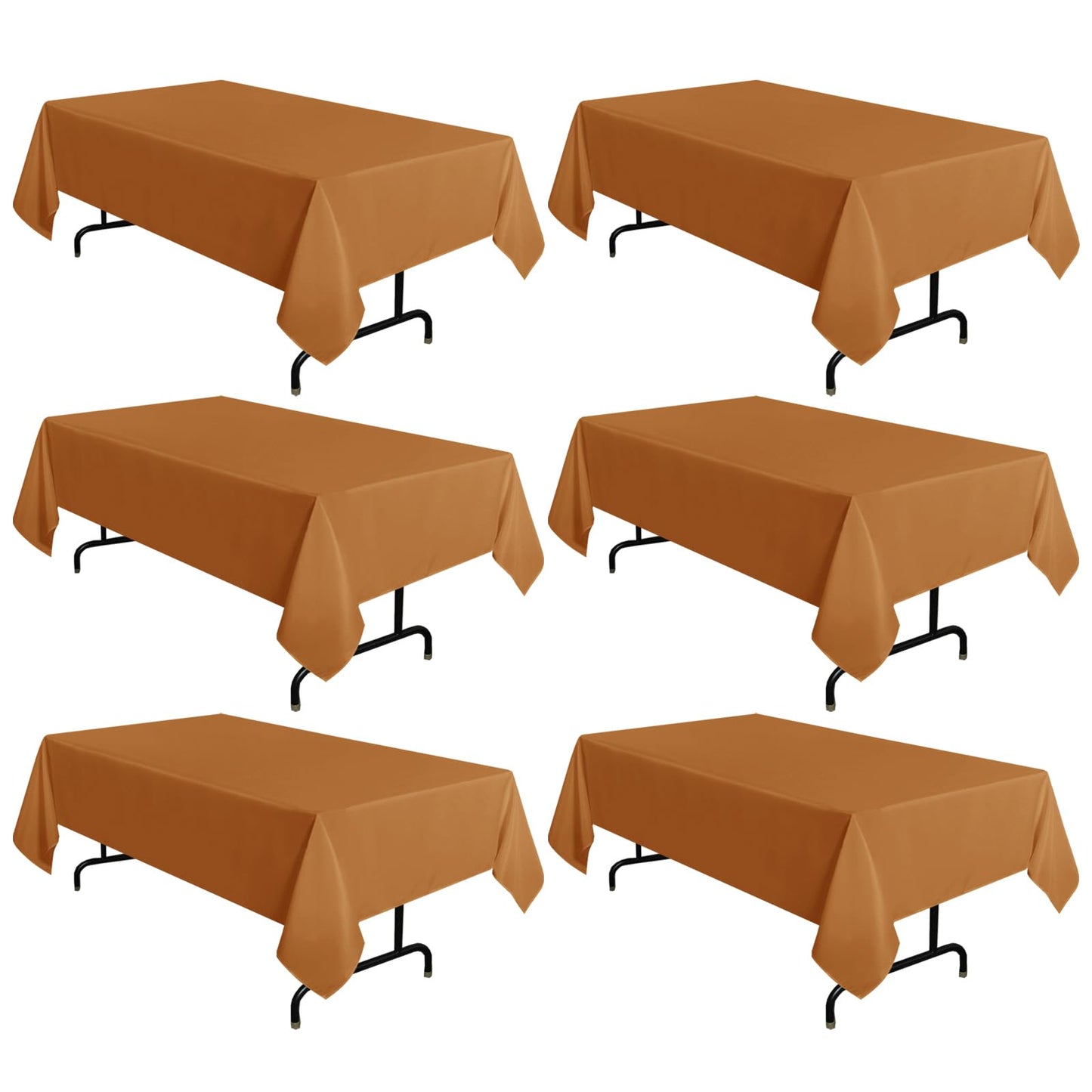 sancua 6 Pack Tablecloth Rectangular 60x102 Inch Light Brown, Thanksgiving Table Cloth Rectangle for 6 Foot Tables - Stain and Wrinkle Resistant Washable Polyester Cover for Fall Dining Parties Bronze