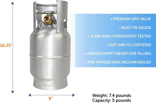 Flame King 5LB Aluminum Propane Tank - Lightweight, Corrosion-Resistant with Gauge & OPD Valve | Ideal for Grills, BBQs & Camping