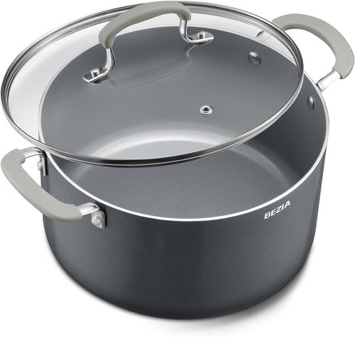 BEZIA Nonstick Stock Pot - 8 Quart Ceramic Soup Pot with Lid, Induction Ready, Stay-Cool Handles, Easy Cleanup