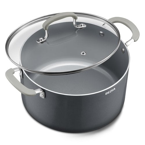 10 Quart Nonstick Stock Pot with Lid - BEZIA Ceramic Large Soup Pot, Big Pot with Silicone Handles, Easy Cleanup, Compatible with All Cooktops, Perfect for Roasts, Large Batches & Holiday Cooking