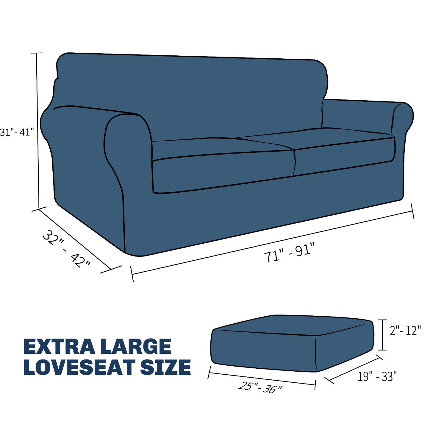 JIVINER 3 Pieces Couch Covers for 2 Cushion Couch Stretch Sofa Slipcover with 2 Extra Large Seat Cushion Covers Thick Fitted Loveseat Sofa Covers for Living Room (XL Loveseat, Navy Blue)