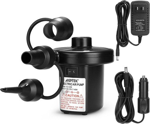 AGPTEK Electric Air Pump - Portable Inflator/Deflator with 3 Nozzles | 4.5kPa Quick-Fill for Camping & Inflatables