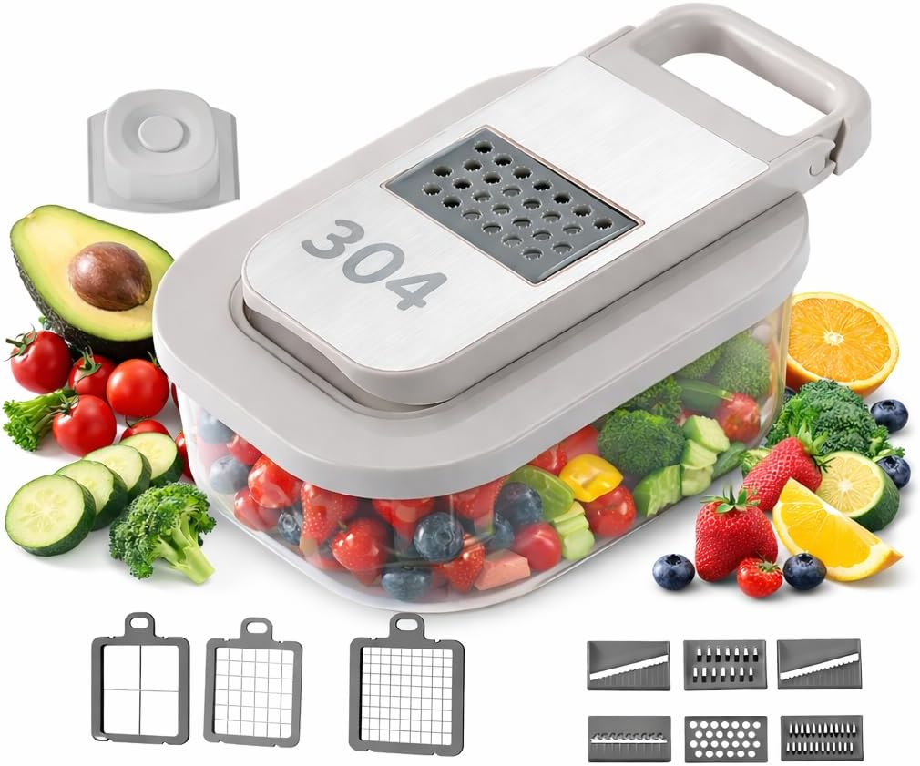 Skiennix All-in-One Food Chopper - 9-in-1 Vegetable Slicer with Interchangeable Blades & BPA-Free Container