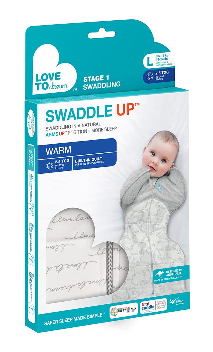 Love To Dream Swaddle UP - 2.5 TOG Warm Sleep Solution | Arms Up Design for Self-Soothing, Olive Bees, 5-8.5lbs