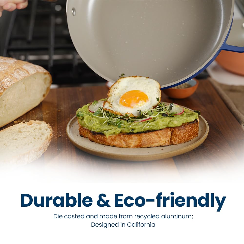 Nutricook 10.5” Ceramic Nonstick Pan with Lid, Steamer & Spatula | PTFE & PFOA Free | Oven Safe, Induction Compatible | 10-in-1 Multi-Function Cookware for Saute, Frying, Searing, Steaming & Baking