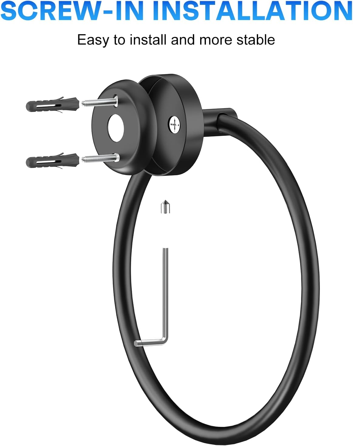 Skiennix Hand Towel Holder - Matte Black Stainless Steel Towel Ring for Bathroom Wall | Round Design