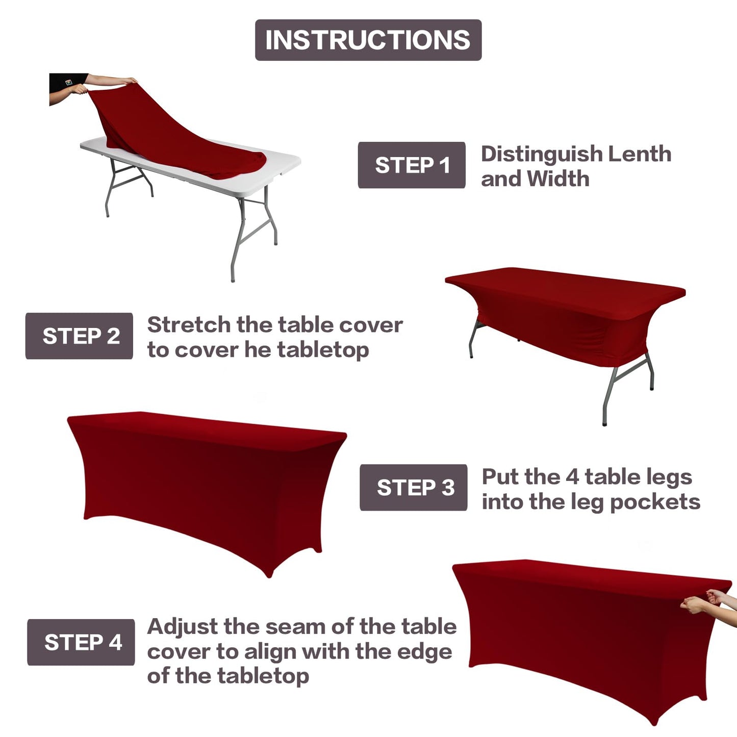 IVAPUPU 2 Pack 6FT Table Cloth for Rectangular Fitted Events Stretch Burgundy Table Covers Washable Spandex Tablecloth Protector for Party, Wedding, Cocktail, Banquet, Festival