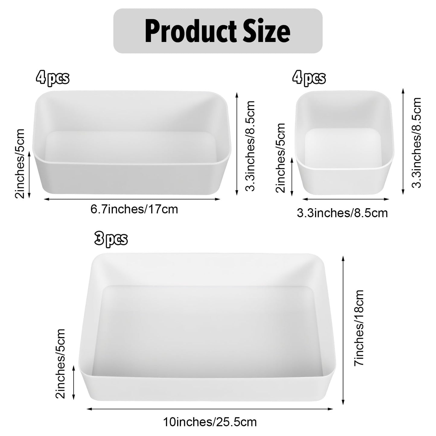 Kifmurase 11Pcs Stackable Plastic Drawer Organizer Set, 3 Sizes Desk Drawer Divider Organizers, Vanity Organizer Trays for Makeup, Jewelry, Gadgets, Bathroom Storage Bins for Kitchen, Bedroom