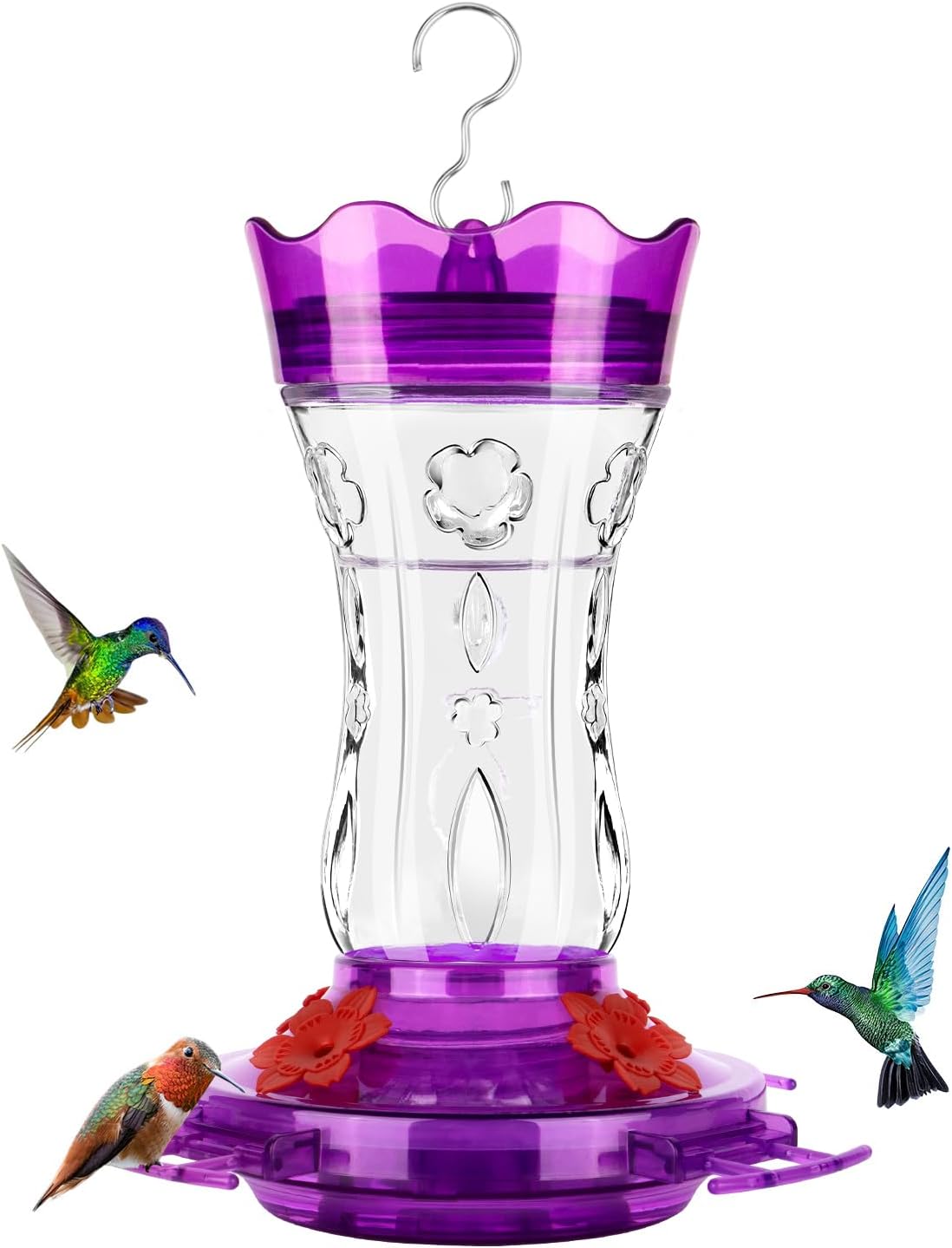 XAROO Hummingbird Feeder - 15oz Leakproof Design with Built-in Ant Moat & 4 Bee Guard Ports | Purple Gift for Nature Lovers