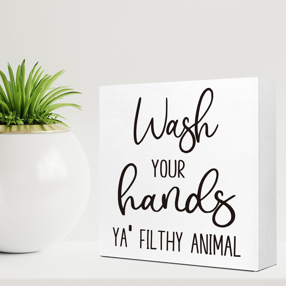 LVQHI Funny Wash Your Hands Sign - Rustic Bathroom Decor for Shelves & Tabletops